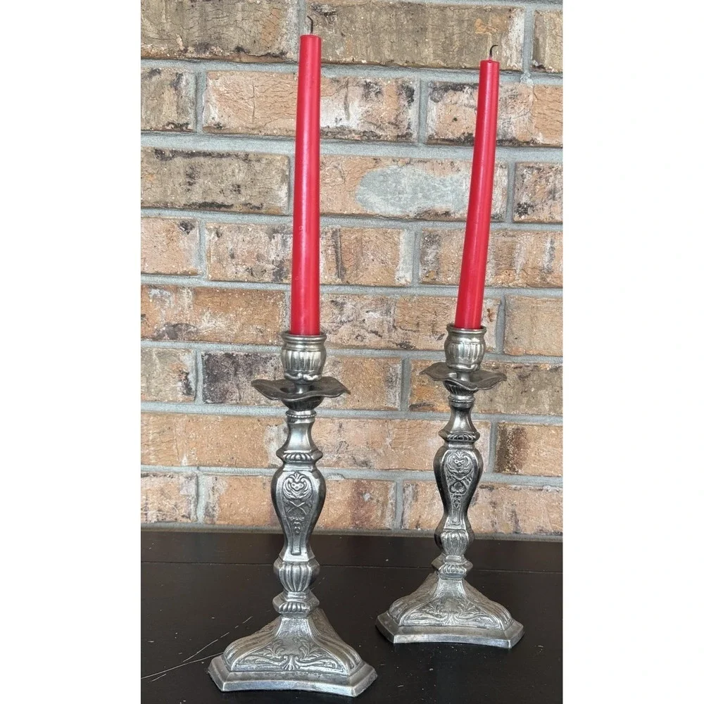 Vintage Ornate Metal Candlestick Holders Pair 9.5